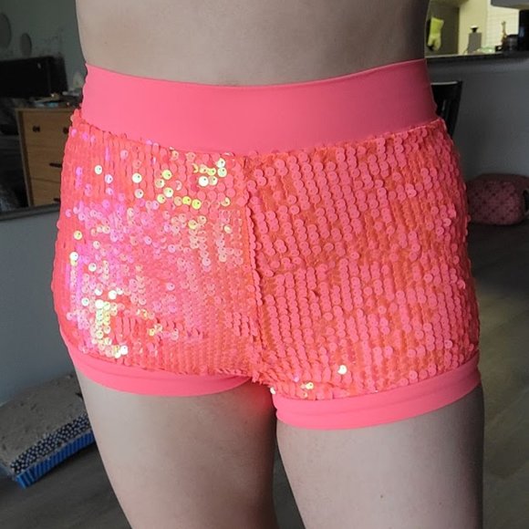 balera Pants - Coral Orange Sequin High Waisted Hot Shorts